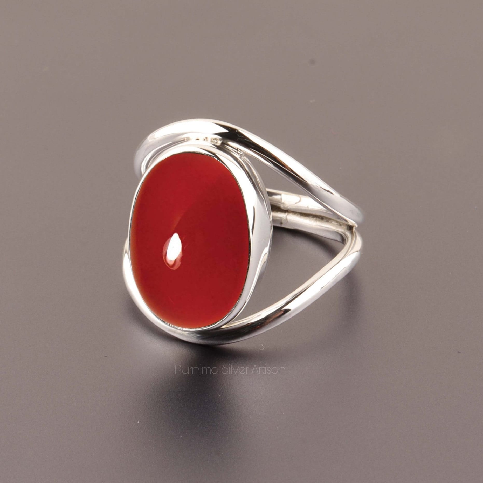 Natürliche Rote Koralle Ring 925 Sterling Silber Handgemachter Ehering Statement Für Weihnachtsgeschenk Frauen Vintage von PurnimaSilverArtisan