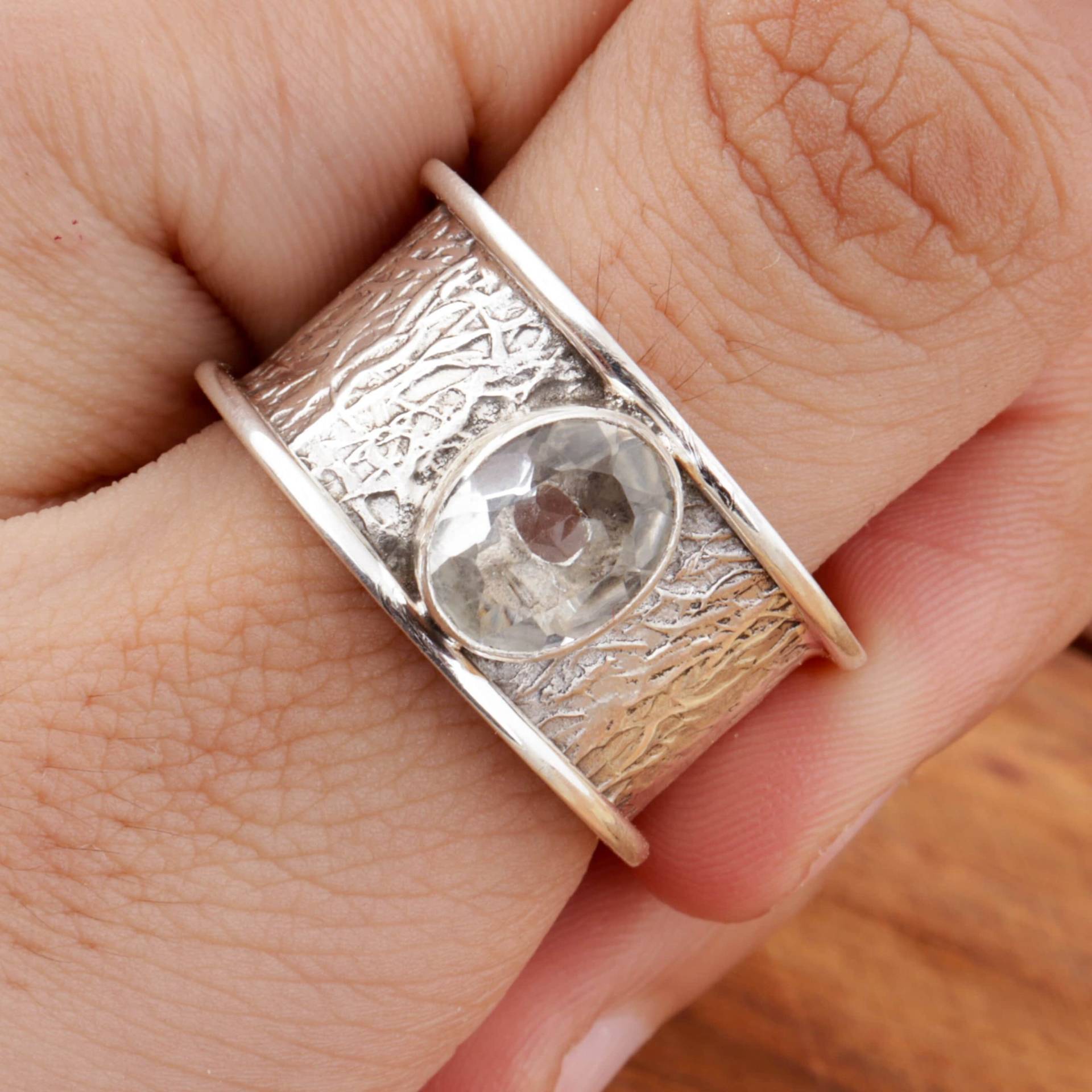 Natürlicher Bergkristall Massiver 925 Sterling Silber Spinner Ring Für Frauen | Handgemachter Honigbienen Kristall Hochzeitstag Geschenk von PurnimaSilverArtisan