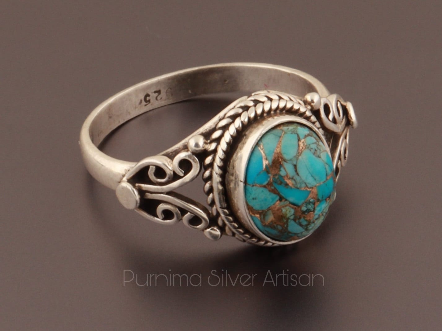 Türkis Ring Natürlich Blau Kupfer Frauen 925 Sterling Silber Schmuck Handarbeit Für Mädchen Und Geschenk Boho von PurnimaSilverArtisan