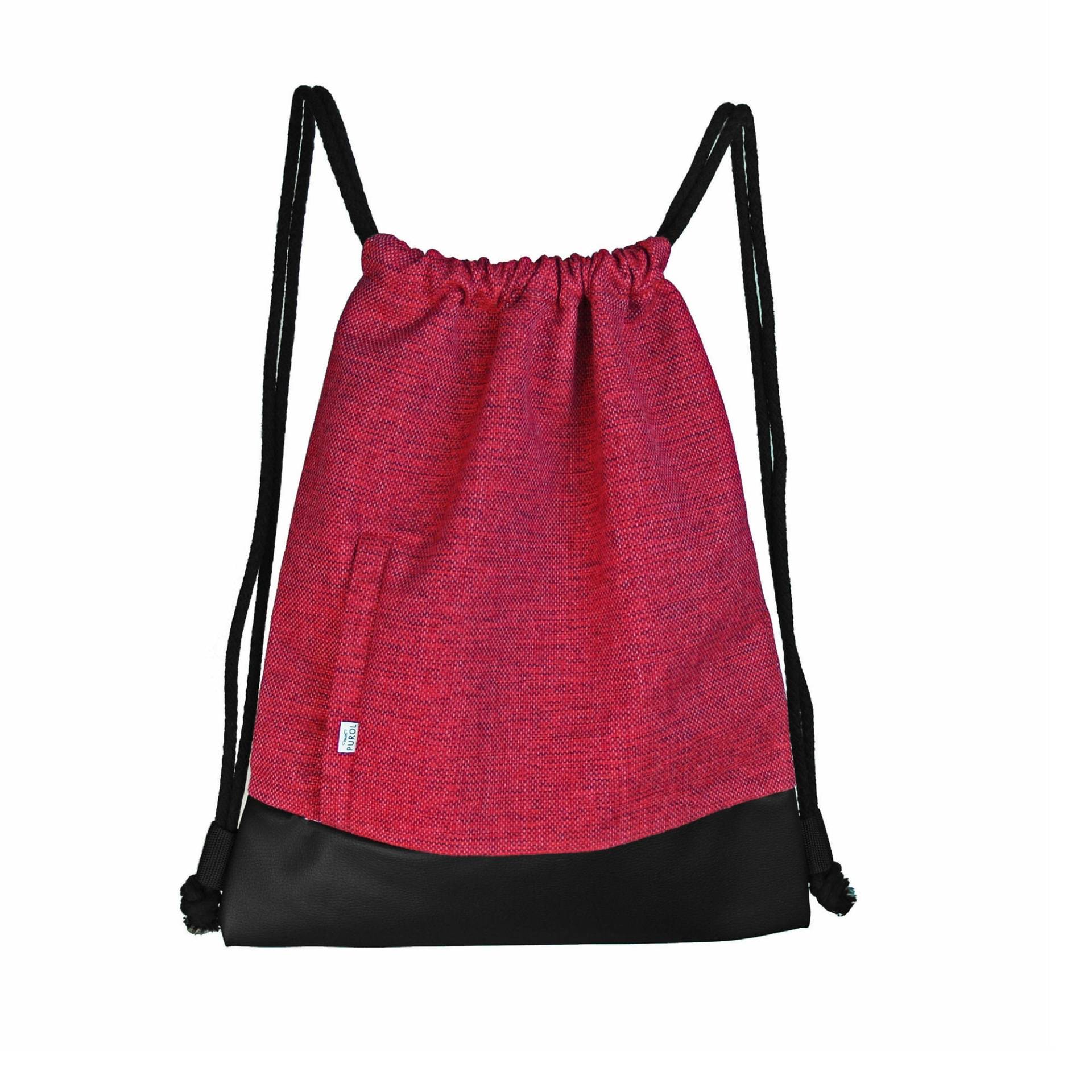 Drawstring Backpack Fuchsia Vegan Sackbag Faux Leather Black Strings Urban City Backpack Handmade von PurolDesignBags