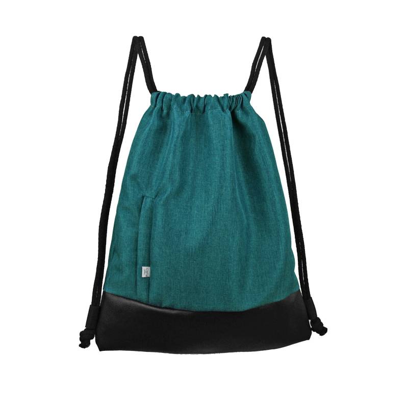 Rucksack Vegan Sack Tasche Turnbeutel Turkis Mit Schwarz Eko Leder Sacktasche Hipster Rucksack Zwei Reissverschluss Taschen von PurolDesignBags