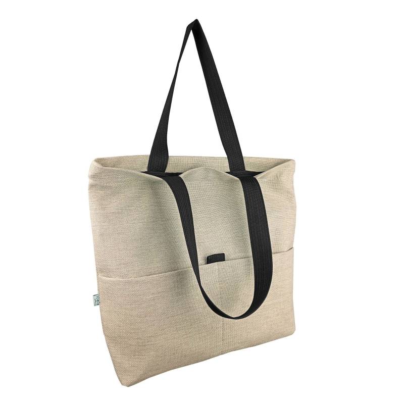 Tote Bag Schultertasche Beige Stoff Reißverschluss Geschlossen Tasche Mit Taschen Baumwollfutter Täglichen Gebrauch Big Bag von PurolDesignBags
