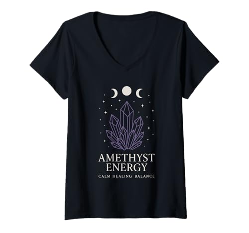 Damen Amethyst-Süchtige, heilende Kristallenergie, Hexenkern, Spirituell T-Shirt mit V-Ausschnitt Damen Amethyst-Süchtige, heilende Kristallenergie, Hexenkern, Spirituell T-Shirt mit V-Ausschnitt von Purple Crystal Lover Powered by Amethyst Lifestyle