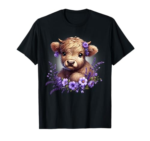 Baby Highland Cow mit lila Blumen Scottish Farm T-Shirt von Purple Flower Scottish Farm Cute Baby Highland cow