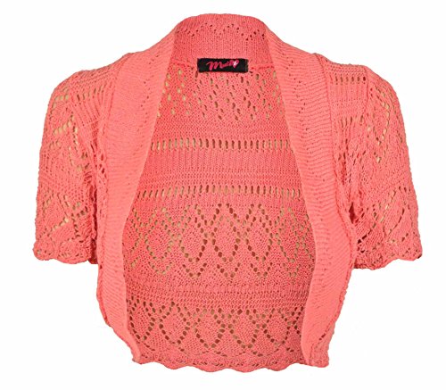 Purple Hanger Bolero Schulterjäckchen Kurzarm Strick Häkel Muster Top Kurzes Jäckchen Größe 36/38 Koralle von Purple Hanger