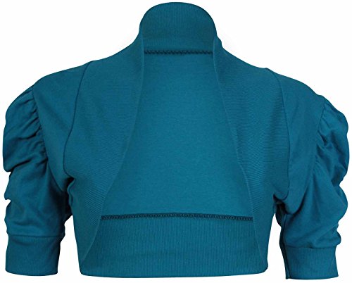 Damen Bolero Gerippt Gerafft Kurzarm Vorne Offen Eng Bauchfrei Schulterjacke Top - 40 - 42, Petrol von Purple Hanger