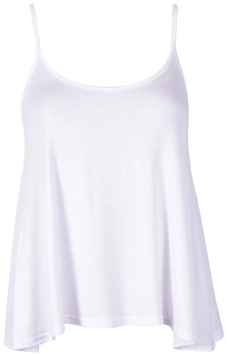 Damen Schlicht ärmellos Damen Rund U-ausschnitt Stretch Enge Riemen Riemchen Aufgeweitet Swing Unterhemd T-Shirt ärmelloses Top - Weiß, 36-38 von Purple Hanger