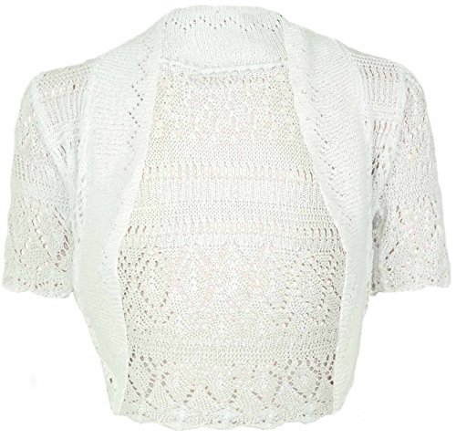 Purple Hanger - Bolero Schulterjäckchen Kurzarm Strick Häkel Muster Top Jäckchen - EU 40-42, Weiß von Purple Hanger