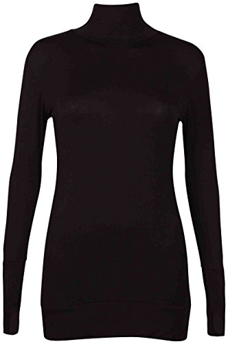 Purple Hanger Damen Pullover Lange Tunika Rollkragen Daumenloch Langärmlig Stretch Einfarbig - Schwarz, 36-38 von Purple Hanger