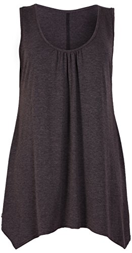 Purple Hanger - Damen Top Ärmellos Dehnbar Gerafft Rundhalsausschnitt Unebener Saum Langes Oberteil T-Shirt Übergröße - 52-54, Dunkelgrau von Purple Hanger