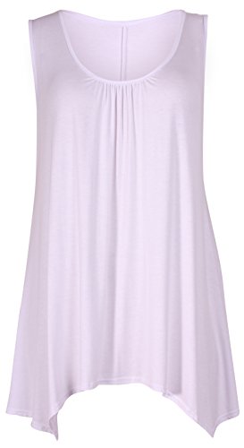 Purple Hanger - Damen Top Ärmellos Dehnbar Gerafft Rundhalsausschnitt Unebener Saum Langes Oberteil T-Shirt Übergröße - 52-54, Weiss von Purple Hanger