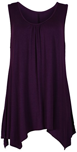 Purple Hanger - Damen Top Ärmellos Dehnbar Gerafft Rundhalsausschnitt Unebener Saum Langes Oberteil T-Shirt Übergröße - Violett, 48-50 von Purple Hanger