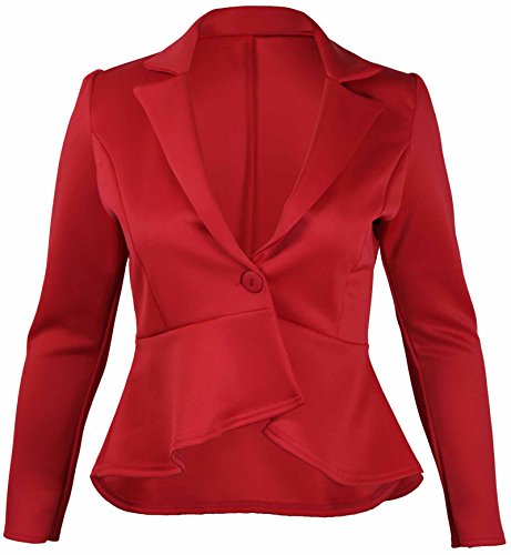 Purple Hanger - Frauen Damen Neue Schößchen Rüschen Jacke Blazer Langer Arm Figurbetont Übergröße - Rot, EU 46 von Purple Hanger