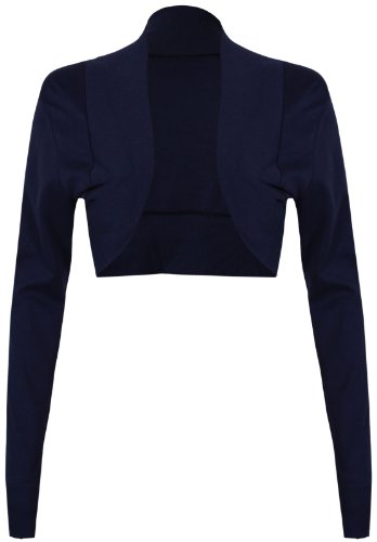 Purple Hanger - Gerippte Bolero Jacke für Damen Langärmlig Eng Geschnitten Vorne Offen Bolero Jäckchen Schulter Oberteil - 36 - 38, Marineblau von Purple Hanger