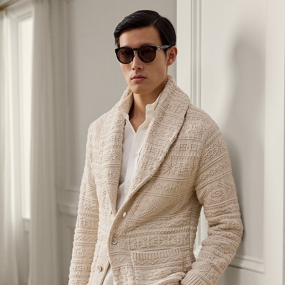 Baumwoll-Woll-Strickjacke mit Gürtel Baumwoll-Woll-Strickjacke mit Gürtel von Purple Label
