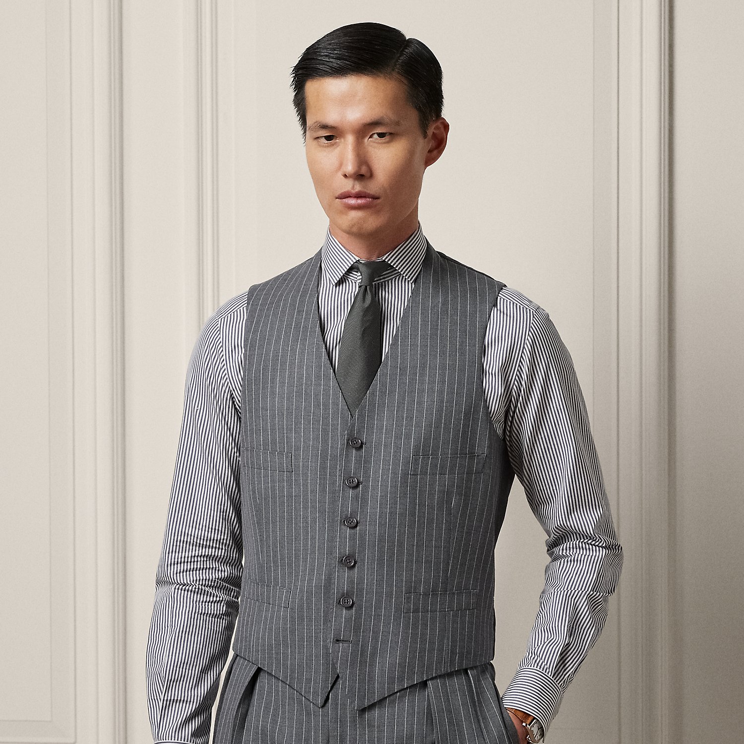 Gestreifte Weste aus Wollgemisch von Purple Label