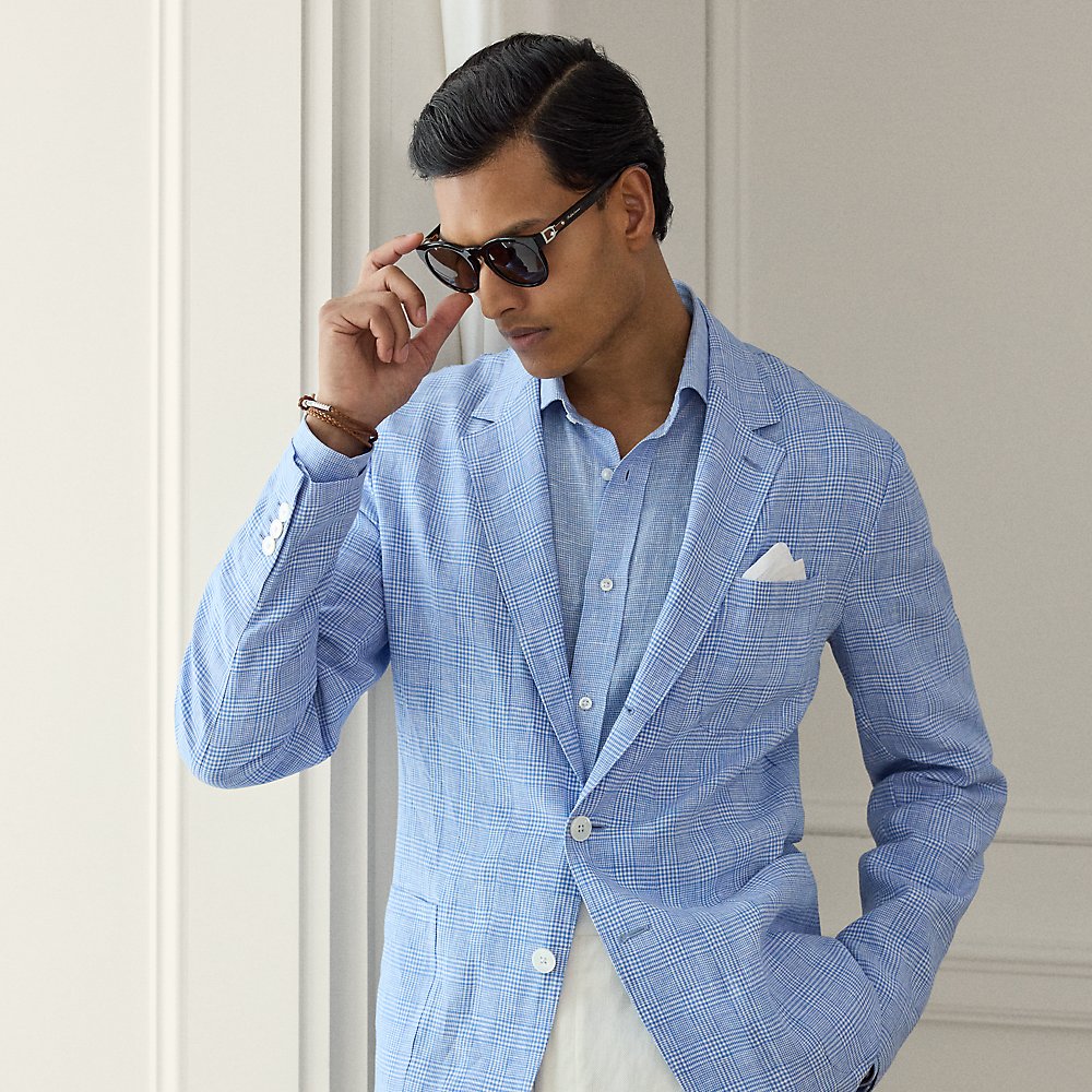 Handgeschneiderte Glencheck-Leinenjacke Handgeschneiderte Glencheck-Leinenjacke von Purple Label