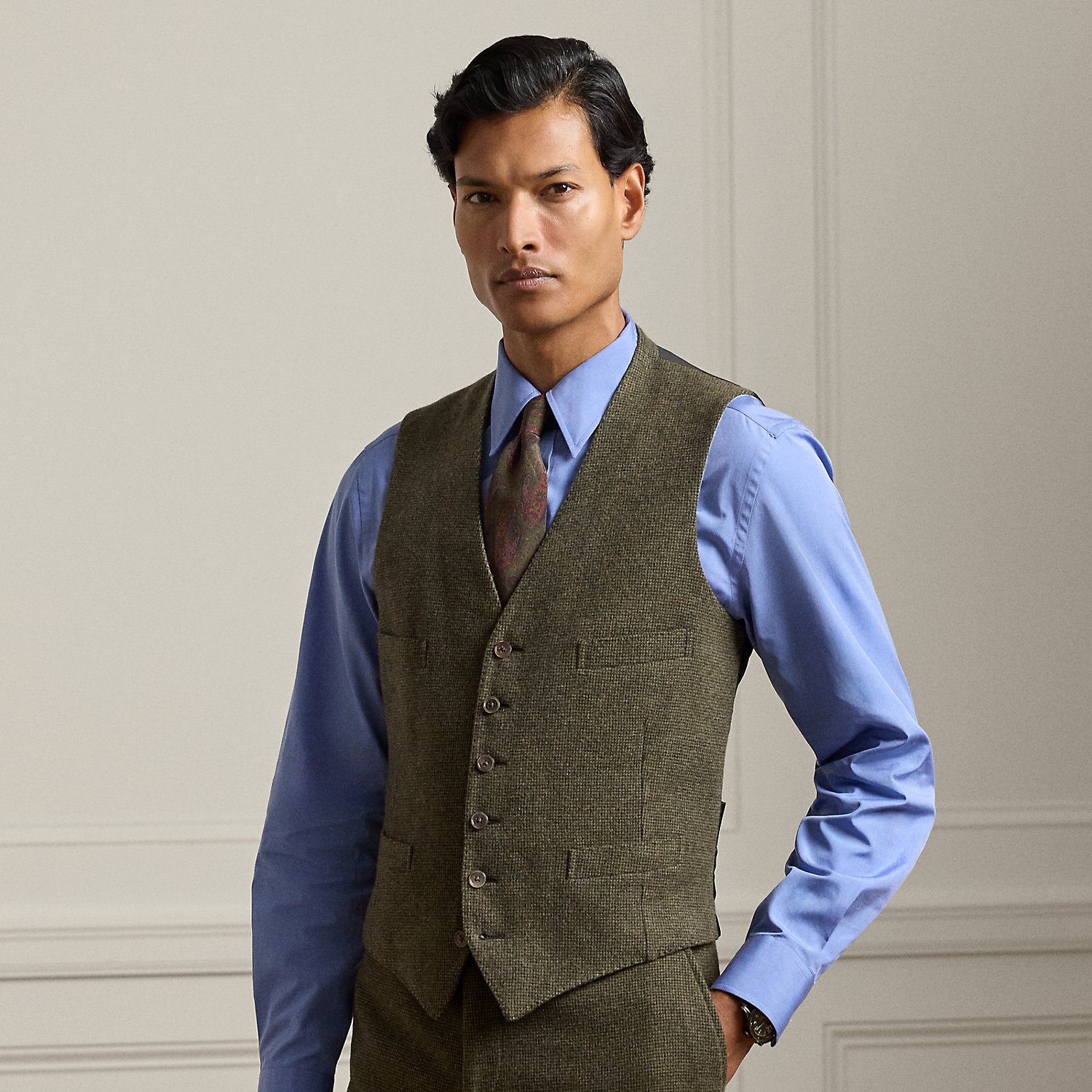 Handgeschneiderte gemusterte Weste von Purple Label