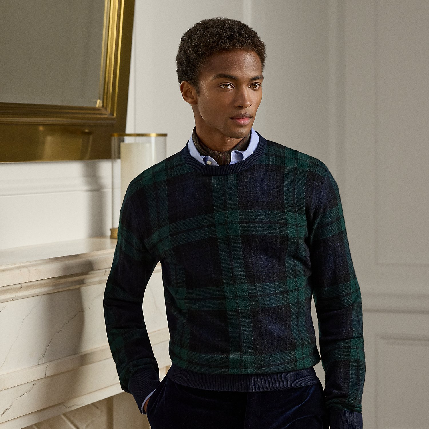 Karo-Rundhalspullover aus Kaschmir von Purple Label