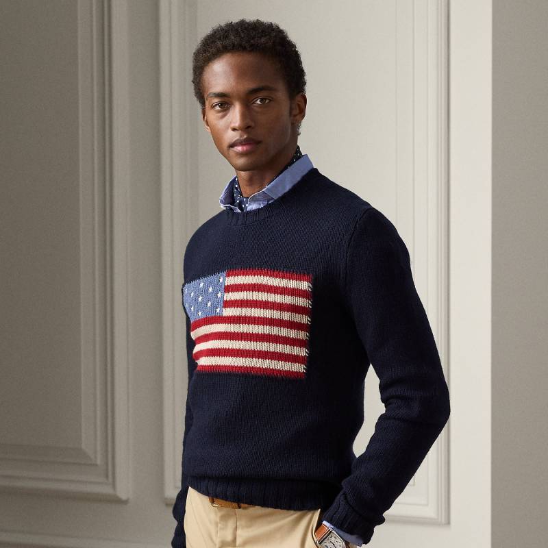 Kaschmir-Rundhalspullover mit US-Flagge von Purple Label