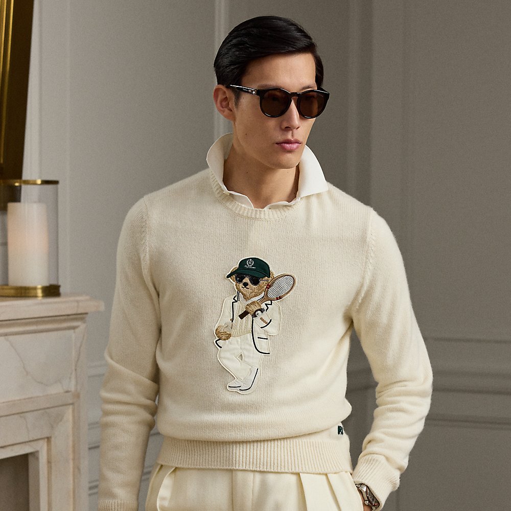Kaschmirpullover mit Polo Bear von Purple Label