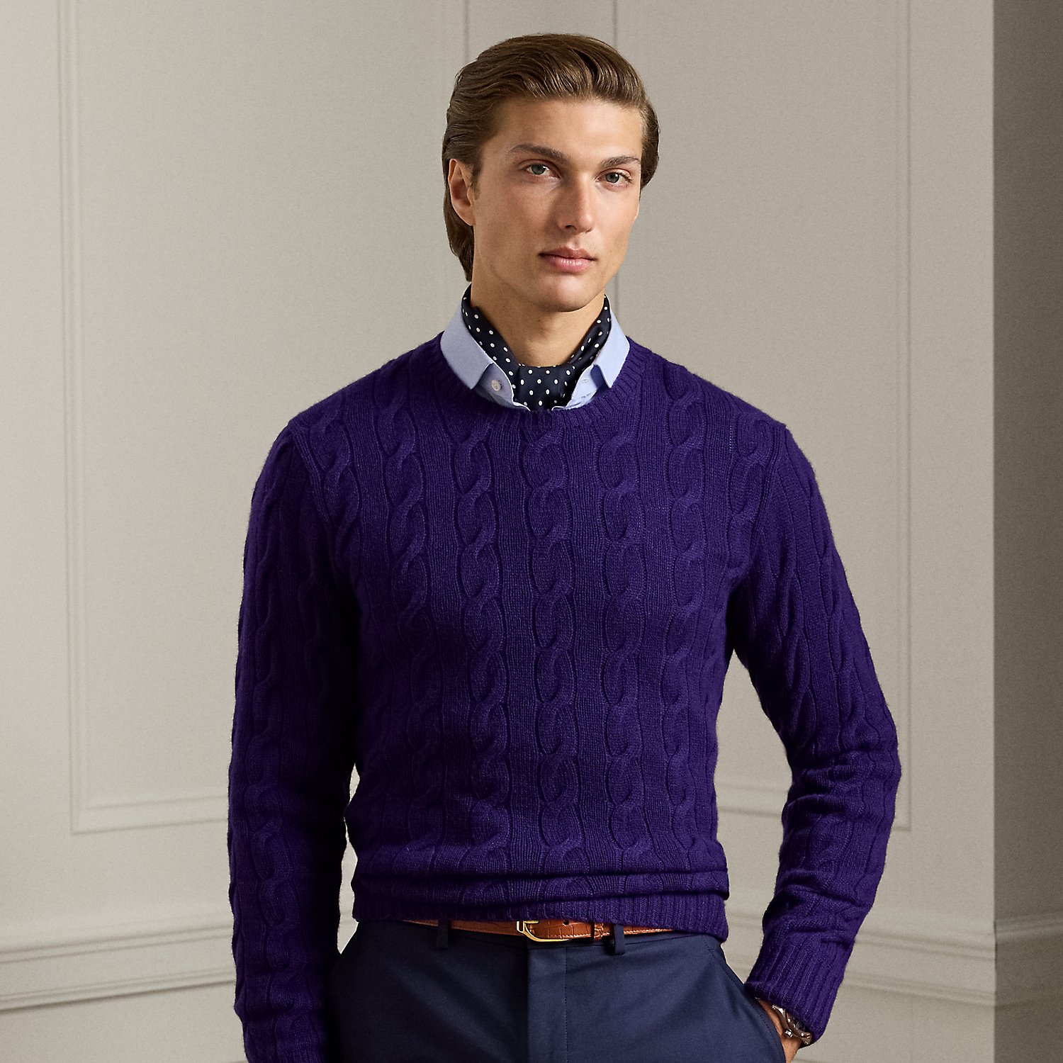 Kaschmirpullover mit Zopfmuster von Purple Label