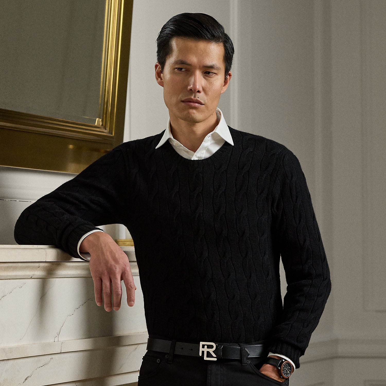 Kaschmirpullover mit Zopfmuster von Purple Label