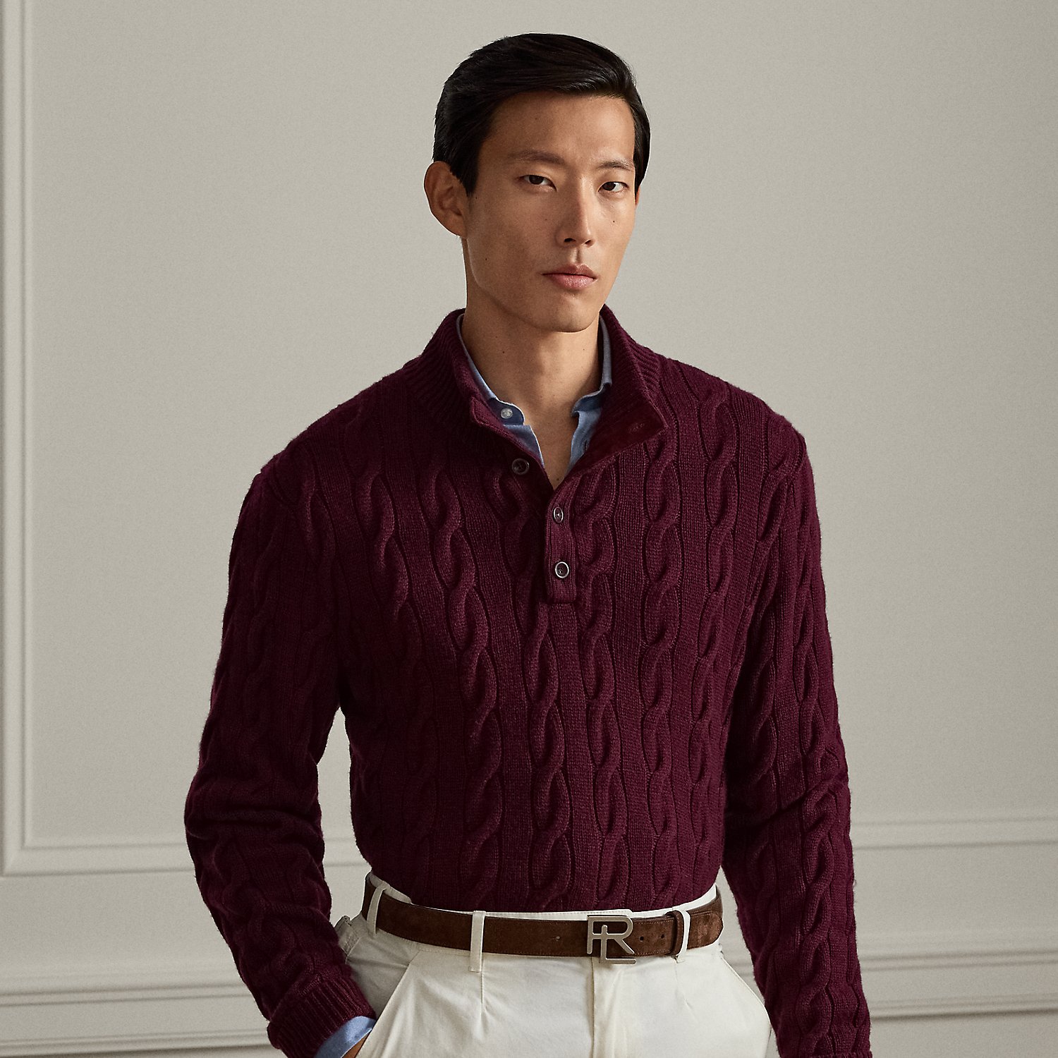 Kaschmirpullover mit Zopfmuster von Purple Label