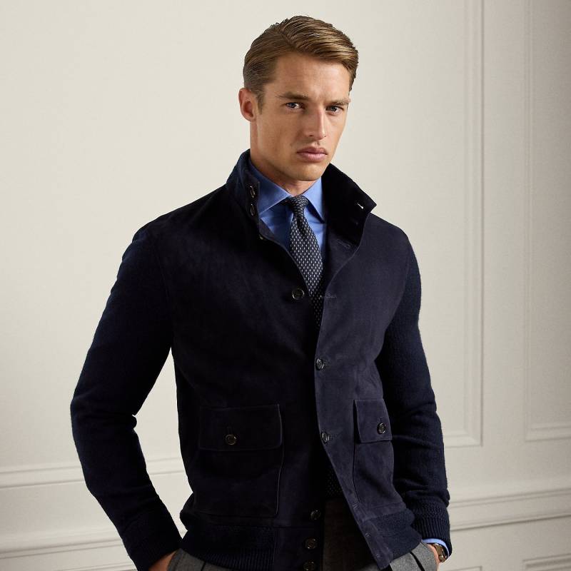 Kaschmirstrickjacke mit Wildleder von Purple Label