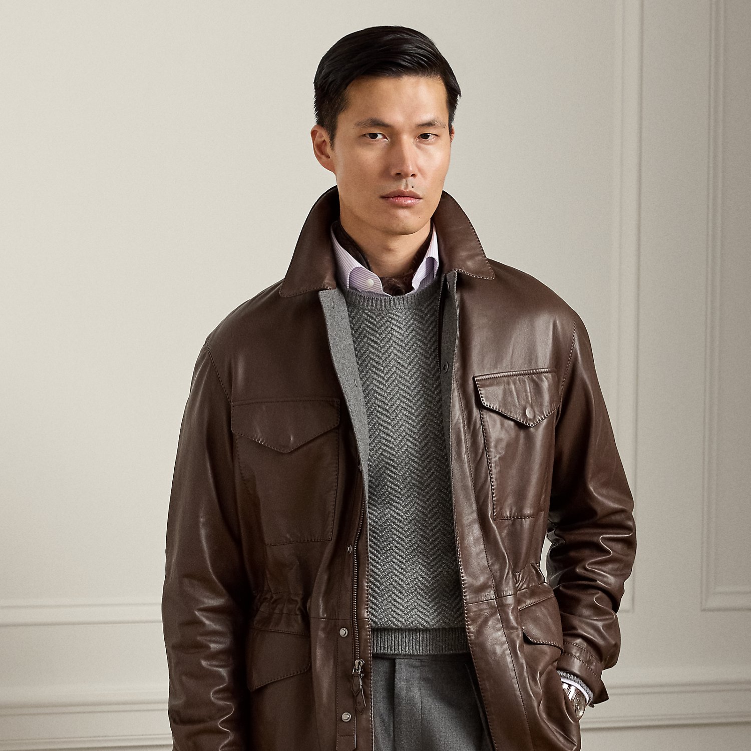 Lederjacke Ripley mit vier Taschen von Purple Label