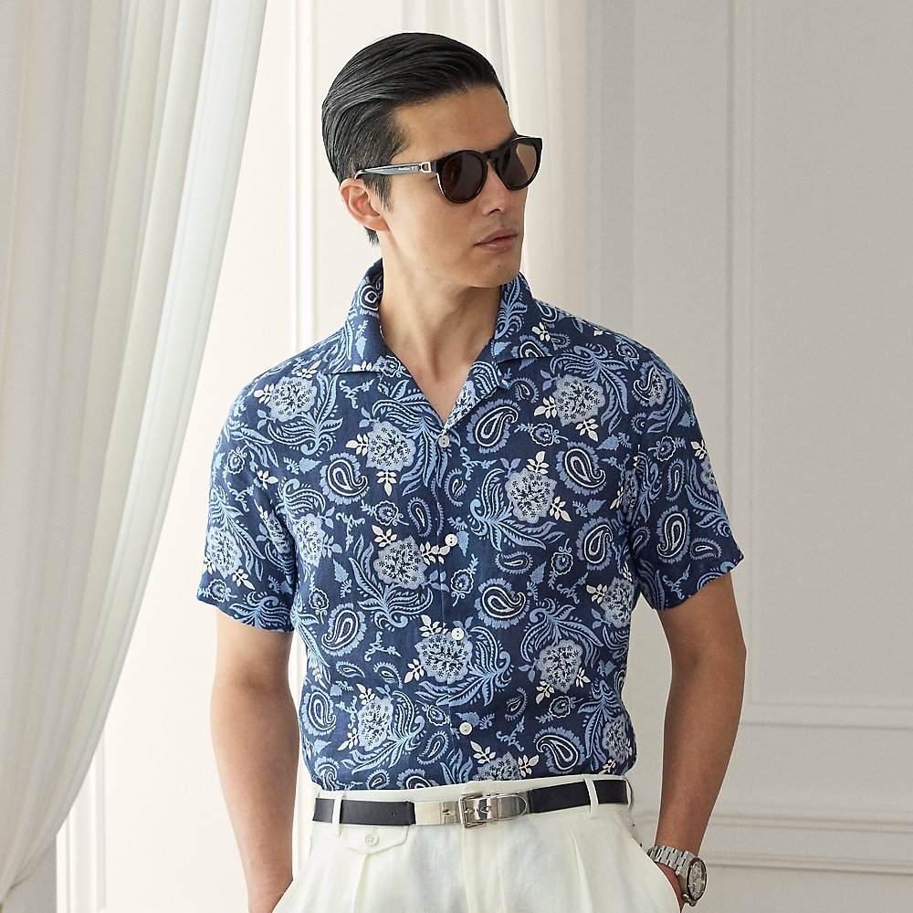Leinen-Freizeithemd mit Paisley-Druck von Purple Label