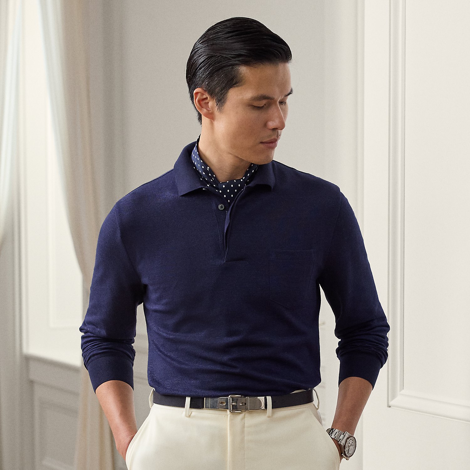 Poloshirt aus Leinen-Baumwoll-Piqué Poloshirt aus Leinen-Baumwoll-Piqué von Purple Label
