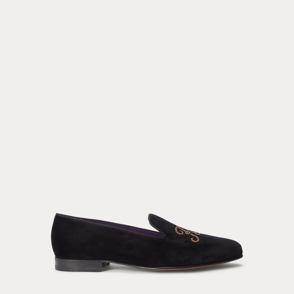 Samtslipper Alonzo mit Bouillonstickerei von Purple Label