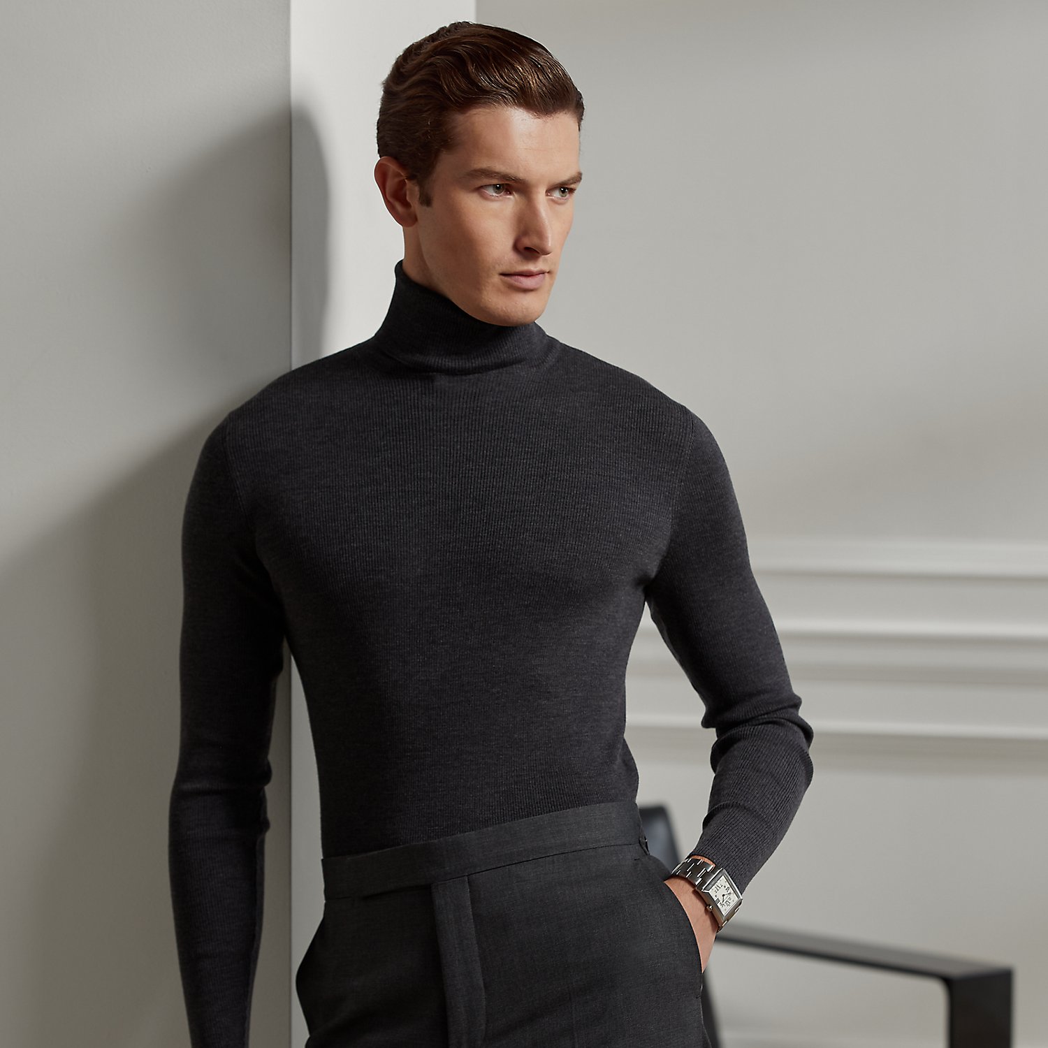 Slim-Fit Wollpullover in Rippenstrick von Purple Label