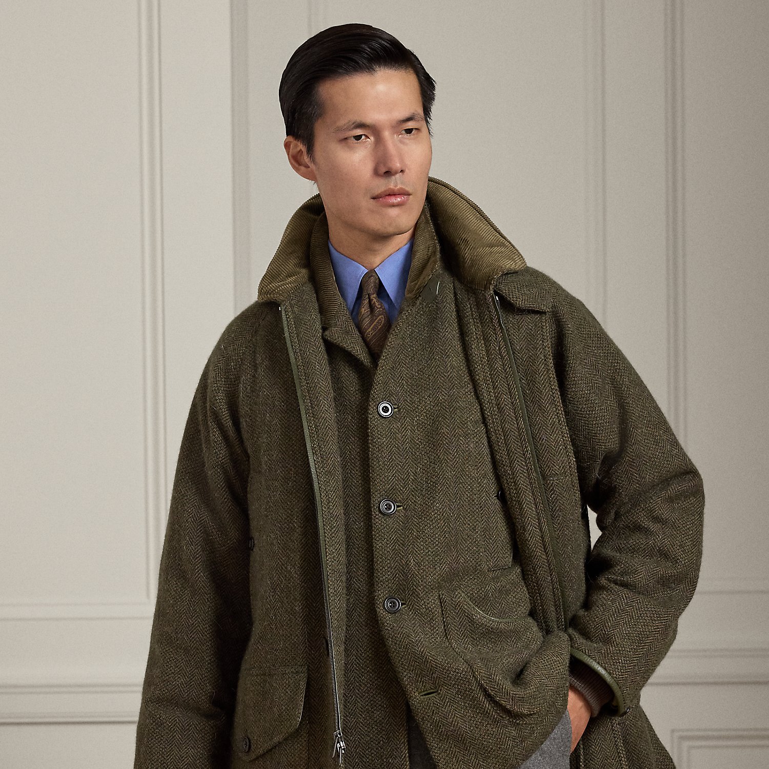 Woll-Kaschmir-Jacke mit Fischgratmuster von Purple Label