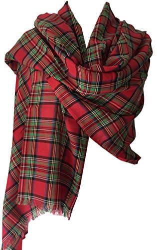 Purple Possum® Royal Stewart Tartan-Schal für Damen, kariert, aus Baumwolle, Fair-Trade-Produkt, Rot / Grün von Purple Possum UK