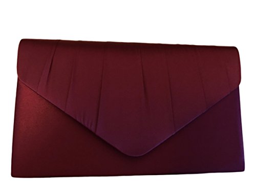 Purple Possum UK Clutch-Tasche, Satin, Burgunderrot, Abendtasche, Damen, Weinrot, Umhängetasche, Abschlussball, Hochzeit, Burgunderrot, Weinrot, Dunkelrot, Medium von Purple Possum UK