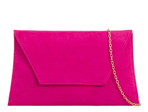 Purple Possum UK Clutch-Tasche mit Umschlag, schmal, Kirschrot, Wildlederimitat, Abendtasche, Damen, Fuchsia, Handtasche, Pink, Hot Pink, Kirschrot, Fuchsia, Fuchsia, Medium von Purple Possum UK