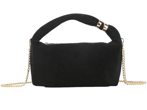 Purple Possum UK Schwarze Schultertasche mit Tragegriff oben, Wildlederimitat, Halbmond-Handtasche, Goldkette, Schultergurt von Purple Possum