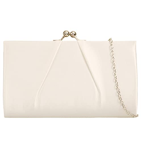 Purple Possum® Clutch Bag Ivory Cream Coloured Satin Evening Bag Gold Tone Clasp Top Purse Ladies Shoulder Bag Prom Wedding Handbag, beige, Large von Purple Possum