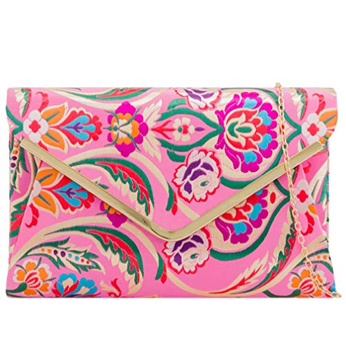 Purple Possum® Clutch Bag Pink Satin Floral Abendtasche Damen Große Blau Gelb Grün Blumen Umhängetasche Abschlussball Hochzeit Handtasche, Rosa, mehrfarbig, Large von Purple Possum