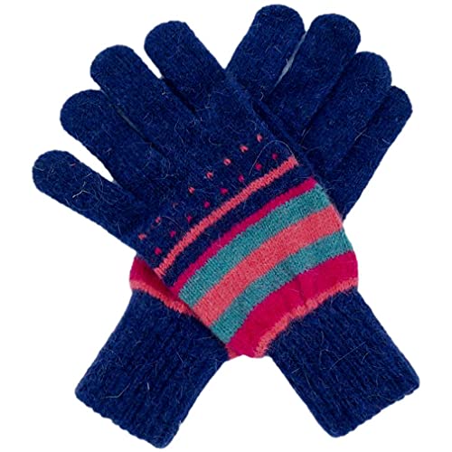 Purple Possum® Damen Handschuhe Gestreifte Strickwolle Angora Streifen Handschuhe Damen Gestreift Voller Winter Hübsche Streifen Handschuhe, dunkelblau, One size von Purple Possum