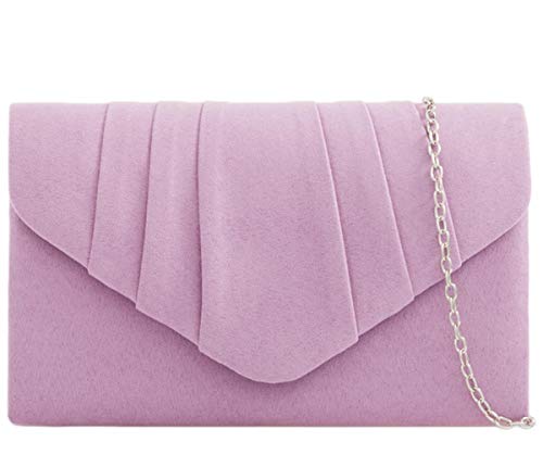 Purple Possum® Envelope Clutch Bag Faux Wildleder Abendtasche Damen Schultertasche Abschlussball Hochzeit Handtasche, Violett - Flieder - Größe: Medium von Purple Possum