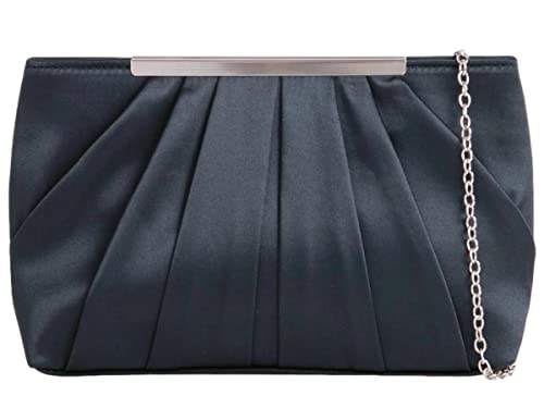 Purple Possum® Satin Clutch Bag Abendtasche Damen Plissee Front Schultertasche Abschlussball Hochzeit Handtasche, dunkelblau, Medium von Purple Possum