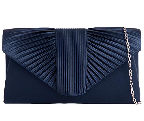Purple Possum® Satin-Umschlag-Clutch, Abendtasche, Damen, plissiert, vorne gefaltet, Abschlussball, Hochzeit (Marineblau), Marineblau, Marineblau, Blau, Dunkelblau von Purple Possum