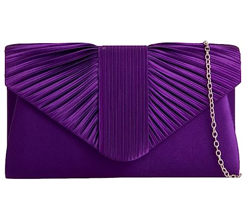 Purple Possum® Satin Umschlag Clutch Bag Abendtasche Damen Plissee Front Umhängetasche Damen Abschlussball Hochzeit Handtasche, Violett, Medium von Purple Possum