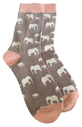 Purple Possum® Socken mit Elefantenmuster, weiche Bambus-Baumwoll-Mischung, Grau, Rosa, Geschenkidee, 1 Paar Schuhgröße 37 bis 40, Grau, Silbergrau, Hellgrau, Hellgrau, 4-7 von Purple Possum