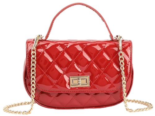 Purple Possum Rote gesteppte Handtasche mit Tragegriff für Damen, klein, glänzend, Lackleder von Purple Possum