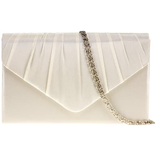 Purple Possum® Satin Envelope Clutch Bag Cream Evening Bag Ladies Shoulder Bag Prom Wedding, Cream, Ivory, Off White, M, Creme, Elfenbein, gebrochenes Weiß von Purple Possum