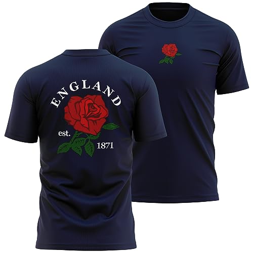 England Supporters Rugby-T-Shirt für Herren, englische Version 1871, England-Rose, Abzeichen, navy, 3XL von Purple Print House